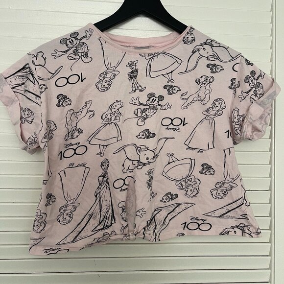Disney Sketches Crop Top w/ knot detail. Pink - Picture 1 of 4